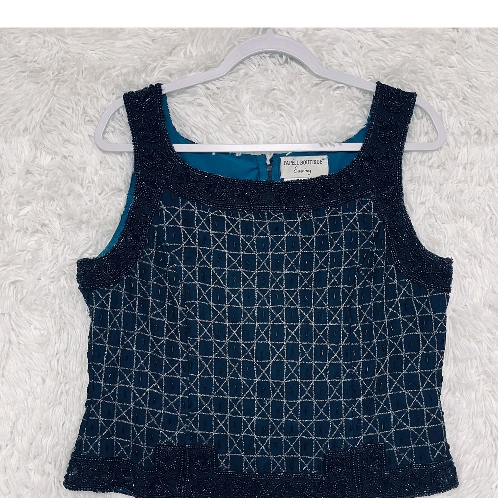 Papell Boutique Top Womans L Black Y2K Beads Statement Piece Vamp Goth Whimsical